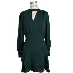 Parker Women’s 8 Chrissy Beaded Choker Fit Flare Mini Dress Deep Emerald Silk